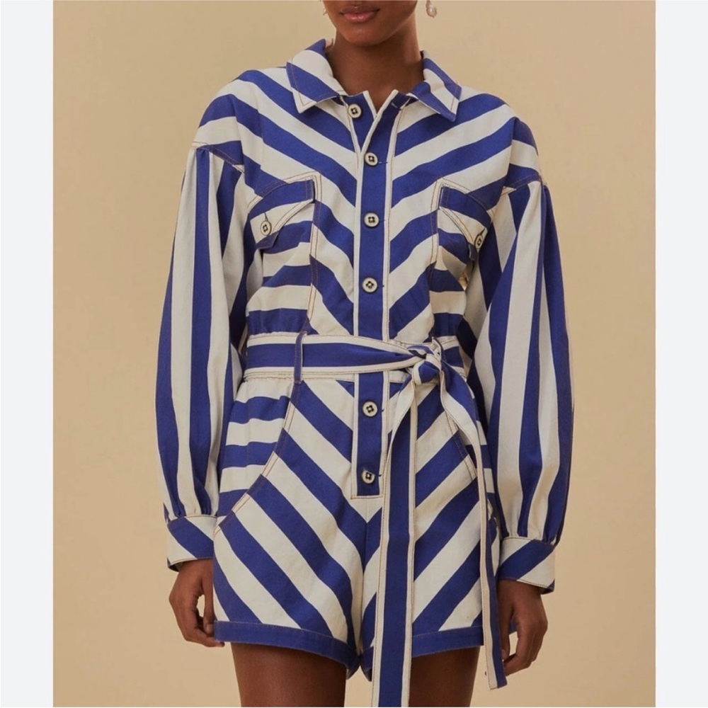 Farm rio blue and white romper. Size medium. Worn once!